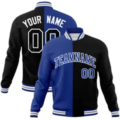 Royal Black-Royal Split Varsity Full-Snap Letterman Jacket