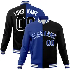 Royal Black-Royal Split Varsity Full-Snap Letterman Jacket 1