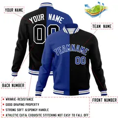 Royal Black-Royal Split Varsity Full-Snap Letterman Jacket 4