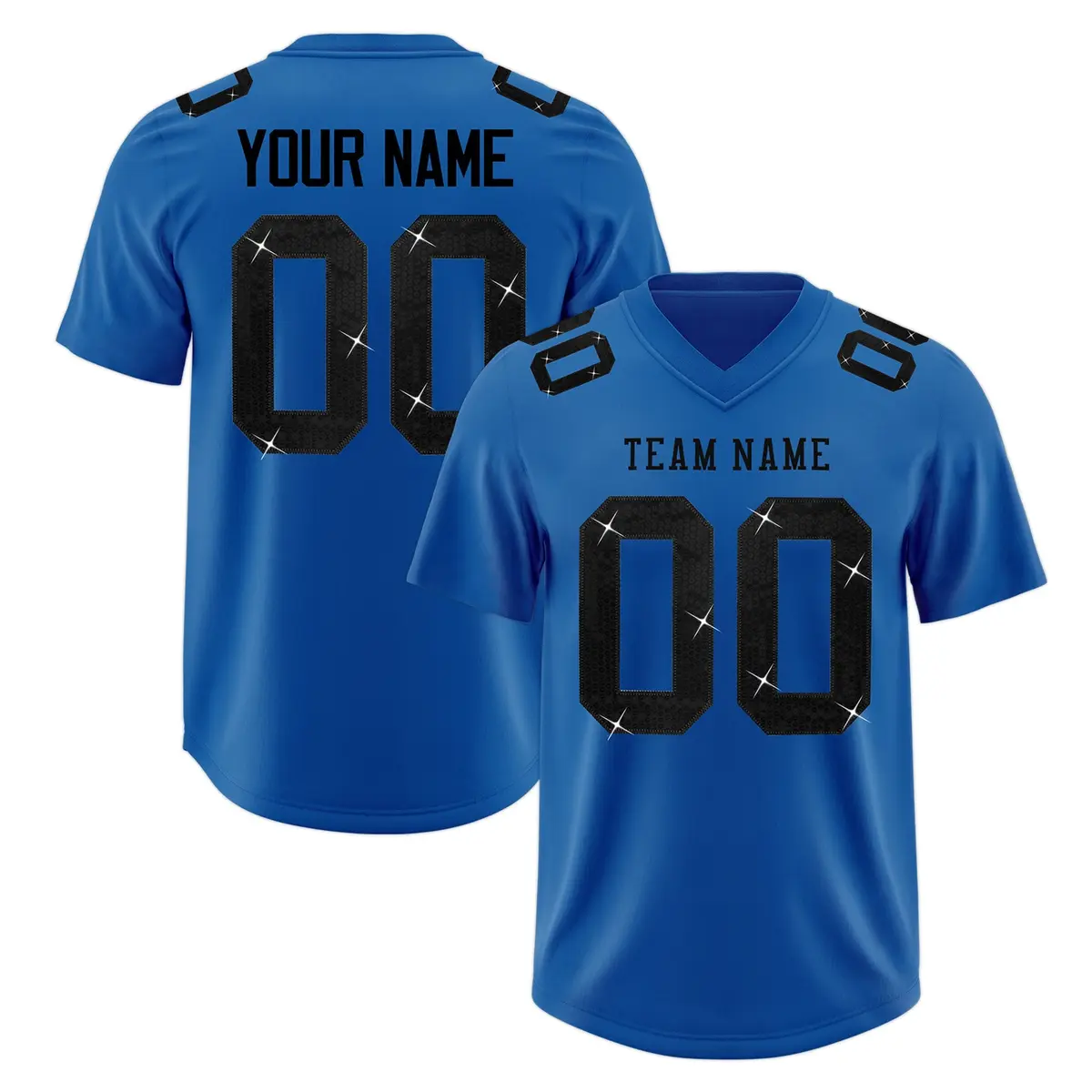 Royal Black Sequin Lettering Football Jersey