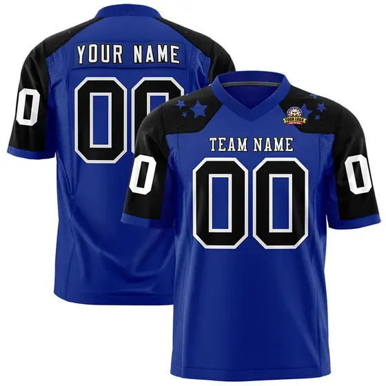 Royal Black Shoulder Star Pattern Flag Football Jersey