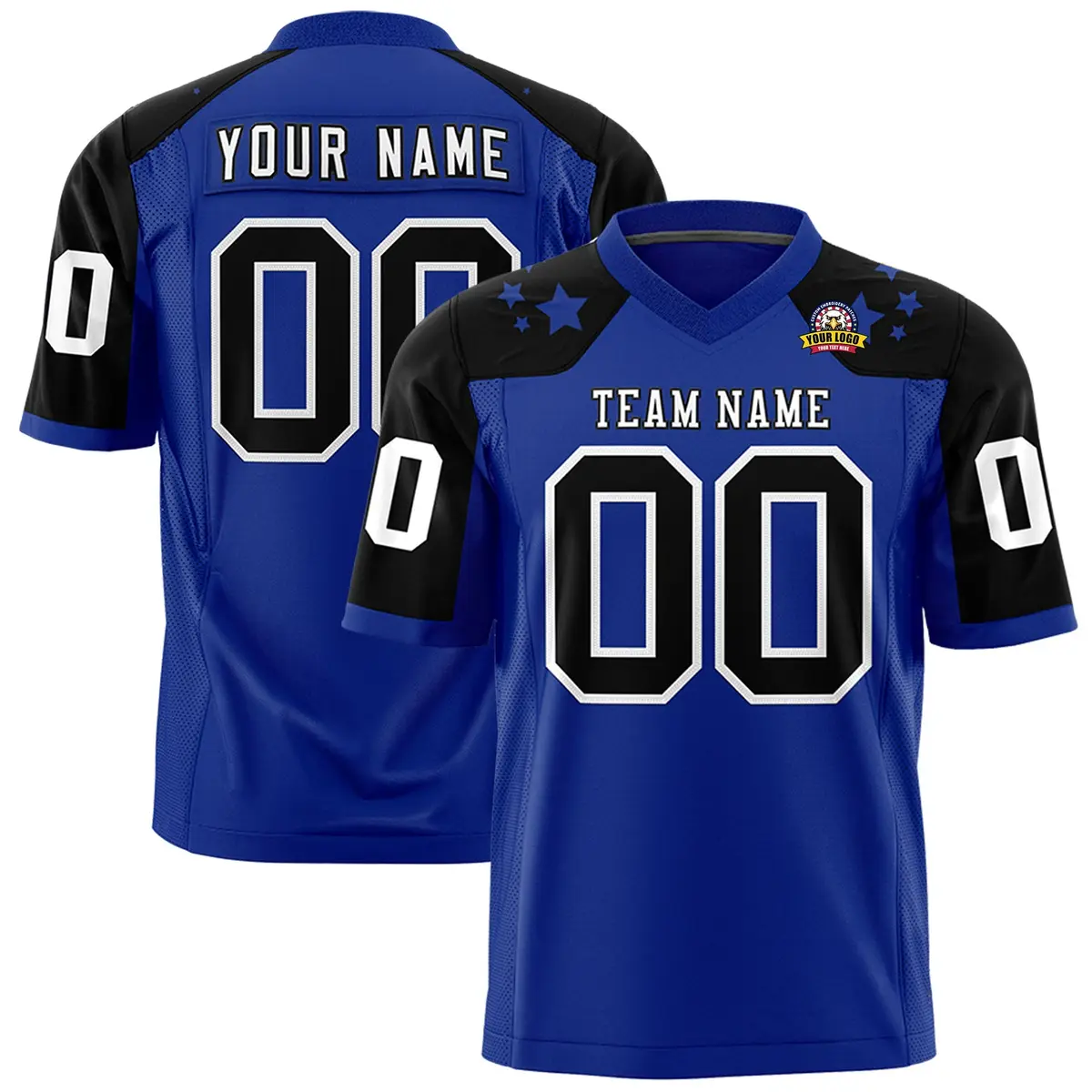 Royal Black Shoulder Star Pattern Flag Football Jersey