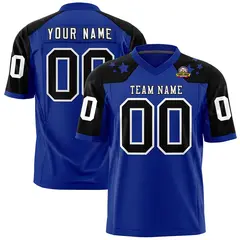 Royal Black Shoulder Star Pattern Flag Football Jersey 1