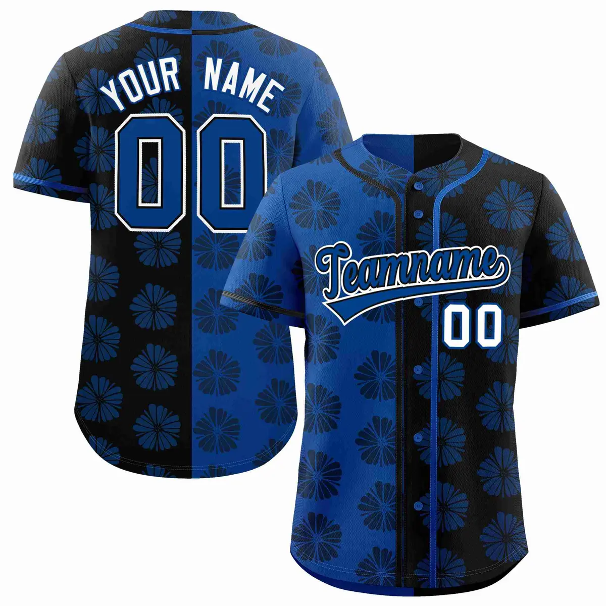 Royal Black Split Flower Graffiti Authentic Baseball Jersey