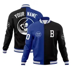 Royal Black Split Letterman Varsity Full-Snap Baseball Jacket