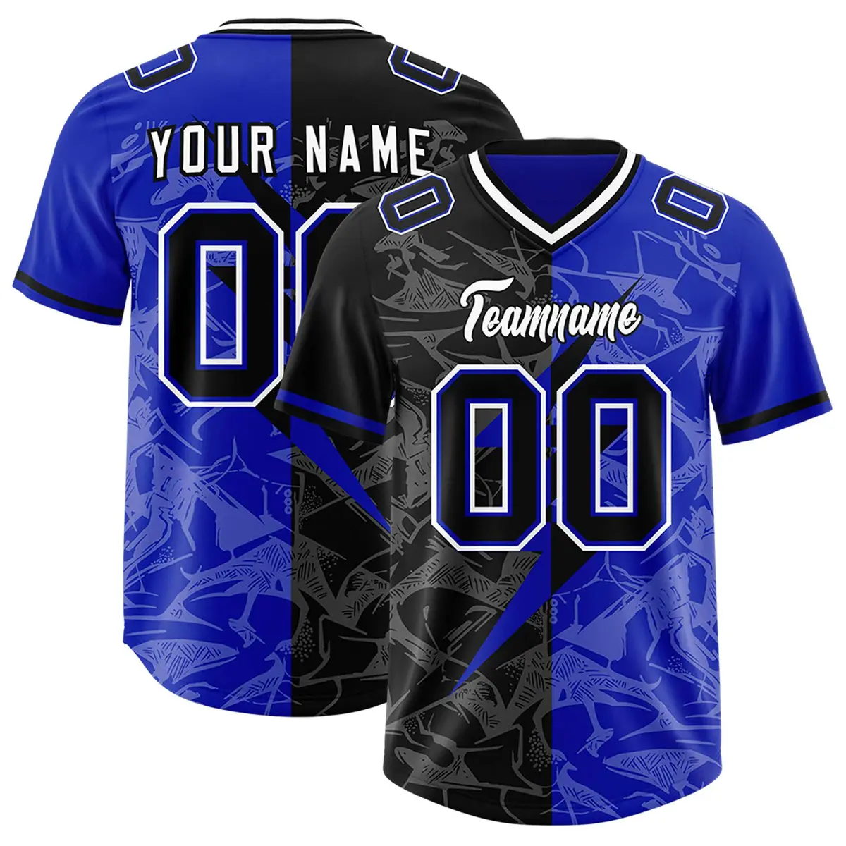 Royal Black Split Lightning Pattern Football Jersey