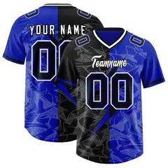 Royal Black Split Lightning Pattern Football Jersey 1