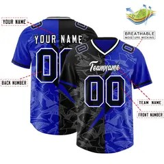 Royal Black Split Lightning Pattern Football Jersey 2