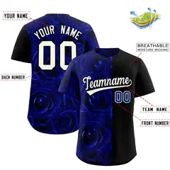Royal Black Split Rose Print Baseball Jersey 2