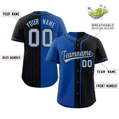 Royal Black Stripe-Solid Combo Authentic Baseball Jersey 2