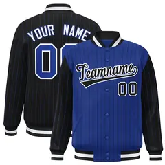 Royal Black Varsity Full-Snap Pinstripe Raglan Letterman Baseball Jacket