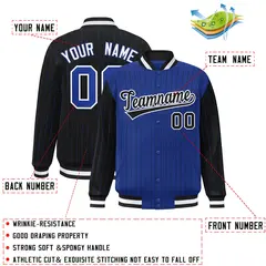 Royal Black Varsity Full-Snap Pinstripe Raglan Letterman Baseball Jacket 2