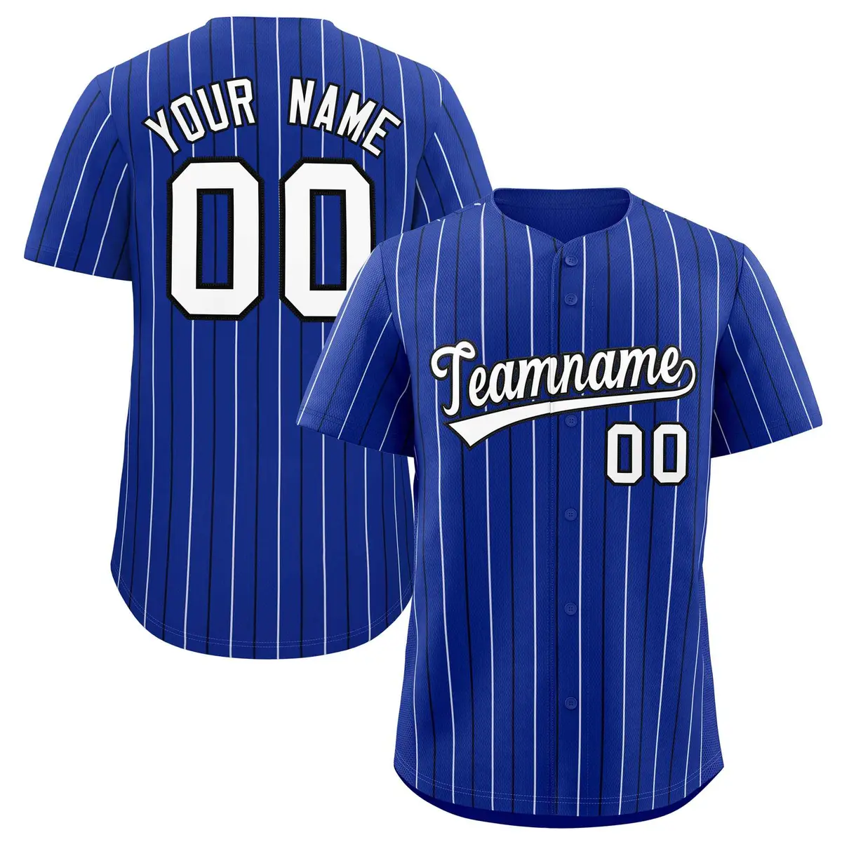 Royal Black White Bi-Color Striped Baseball Jersey