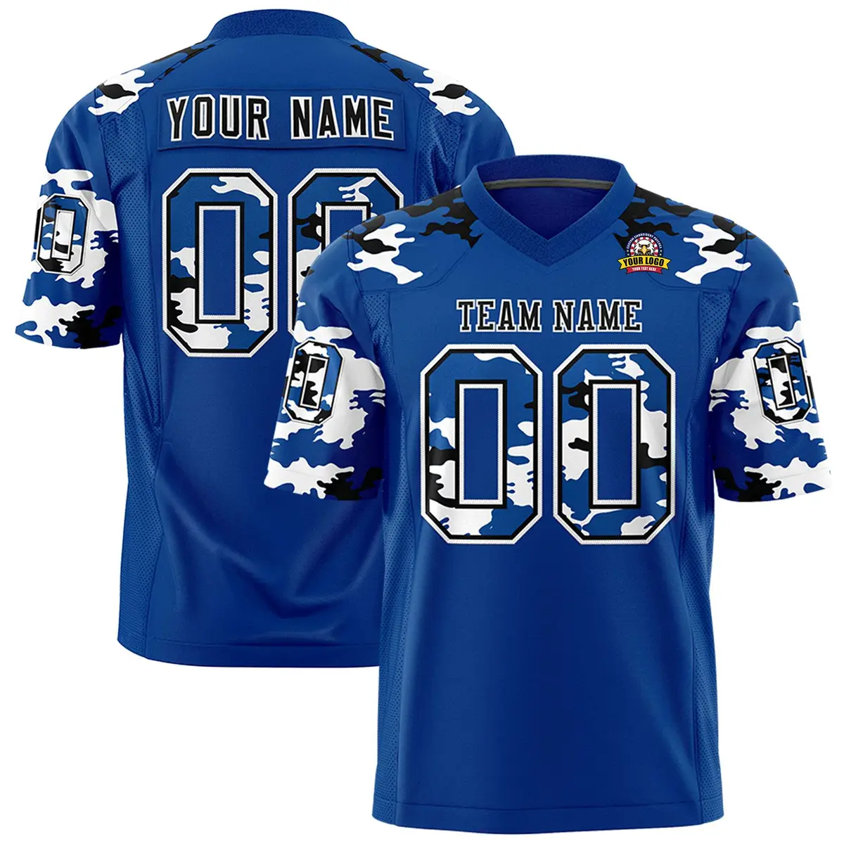 Royal Black-White Camo Authentic Football Jersey
