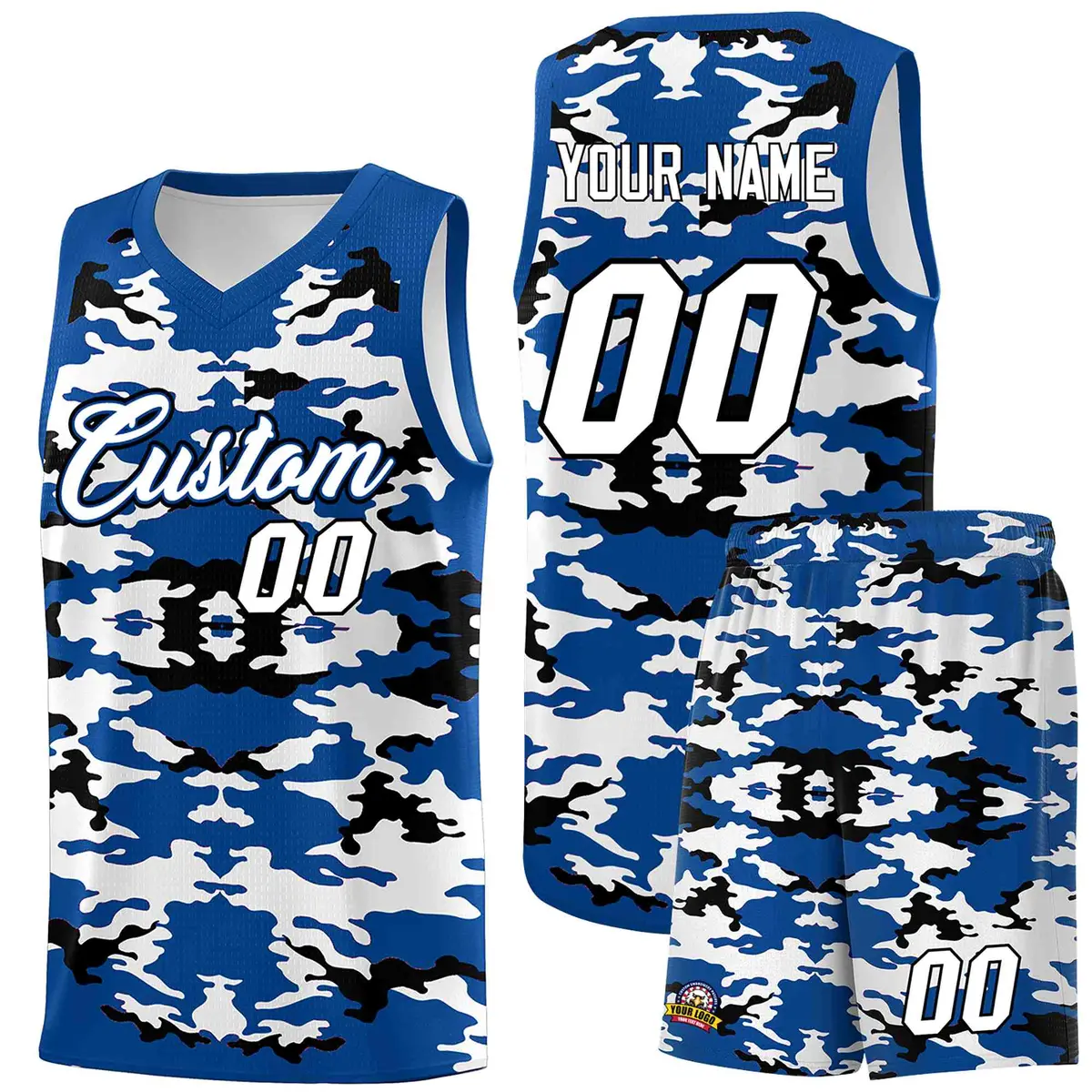 Royal Black-White Camo Basketball Jersey