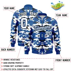 Royal Black-White Camo Full-Zip Letterman Bomber Jacket 2