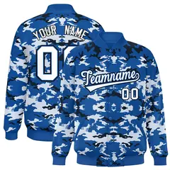 Royal Black-White Camo Varsity Full-Snap Letterman Jacket