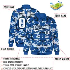 Royal Black-White Camo Varsity Full-Snap Letterman Jacket 2