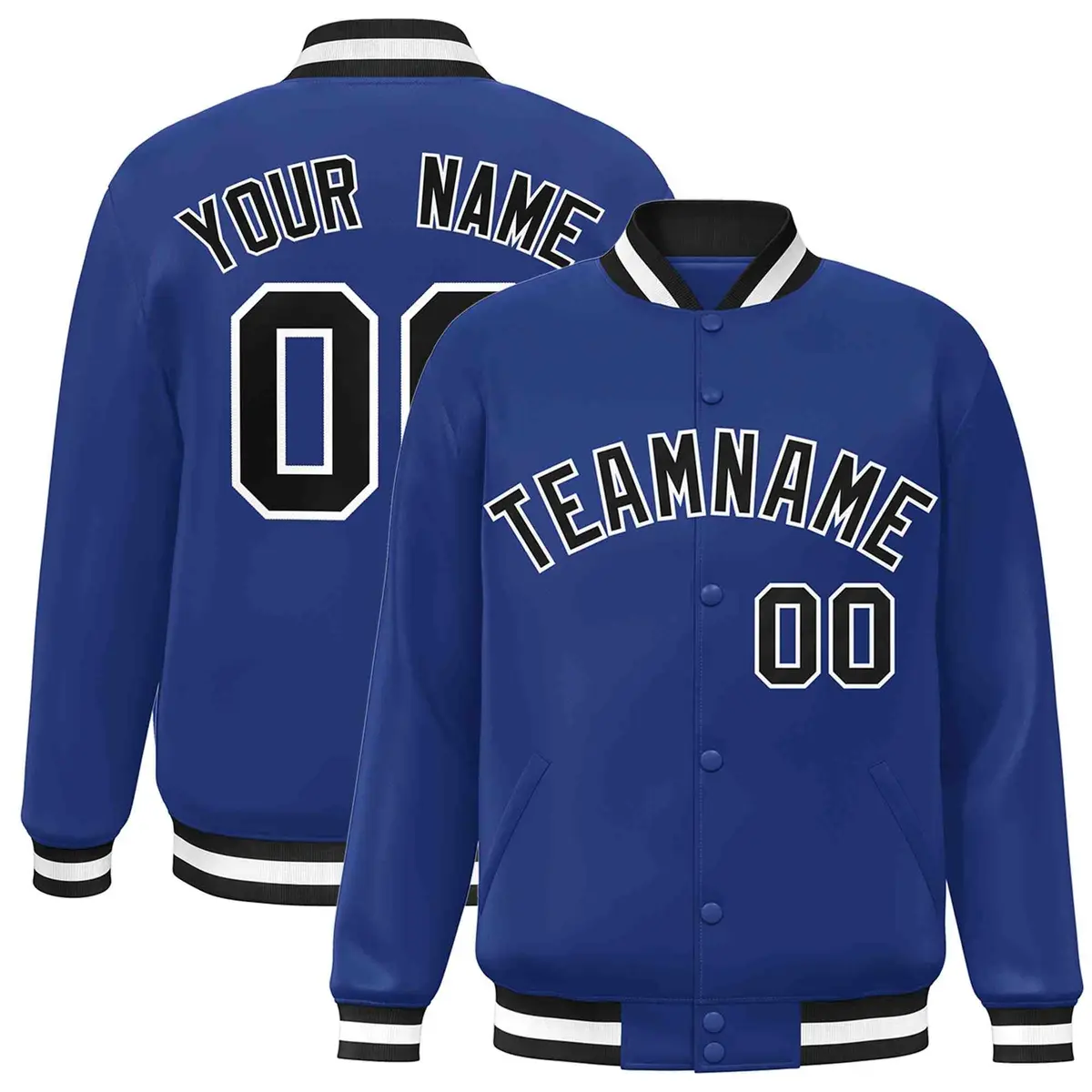 Royal Black-White Classic Varsity Full-Snap Letterman Jacket