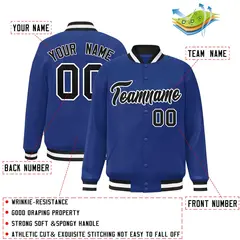 Royal Black-White Classic Varsity Full-Snap Letterman Jacket 2