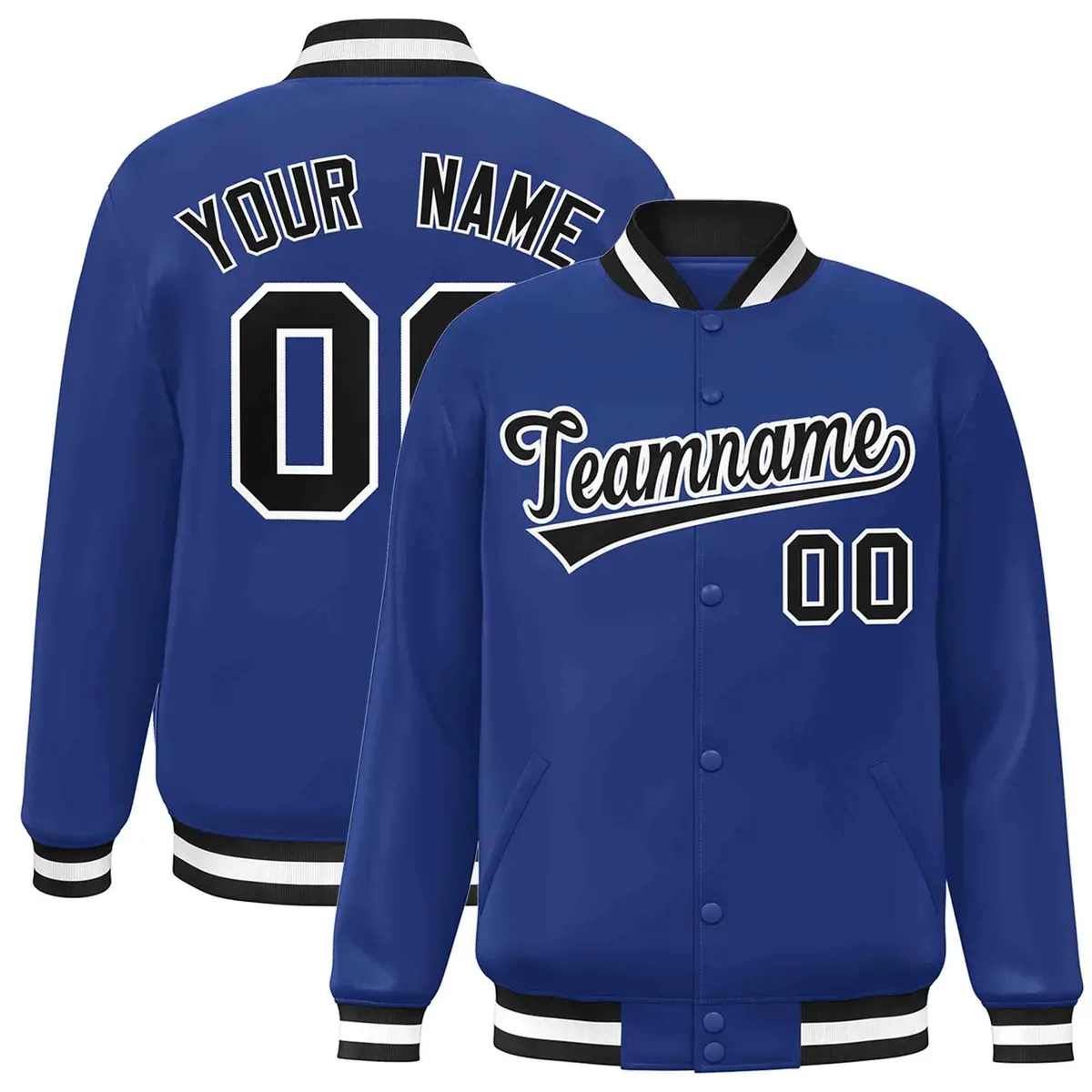 Royal Black-White Classic Varsity Full-Snap Letterman Jacket