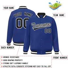 Royal Black-White Classic Varsity Full-Snap Letterman Jacket 2