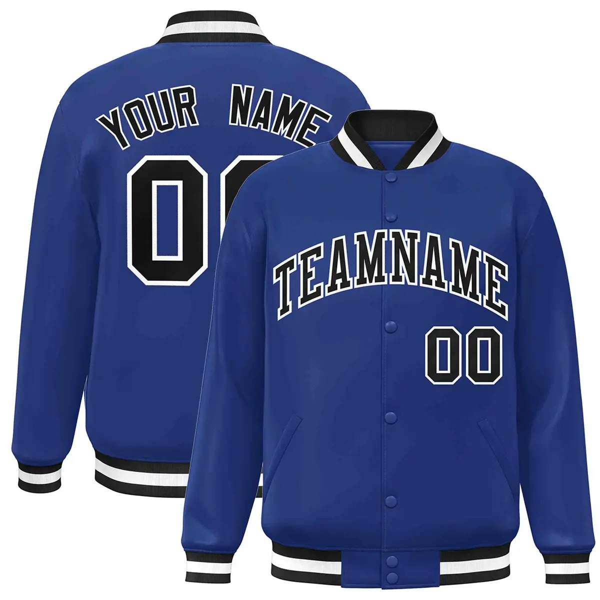 Royal Black-White Classic Varsity Full-Snap Letterman Jacket