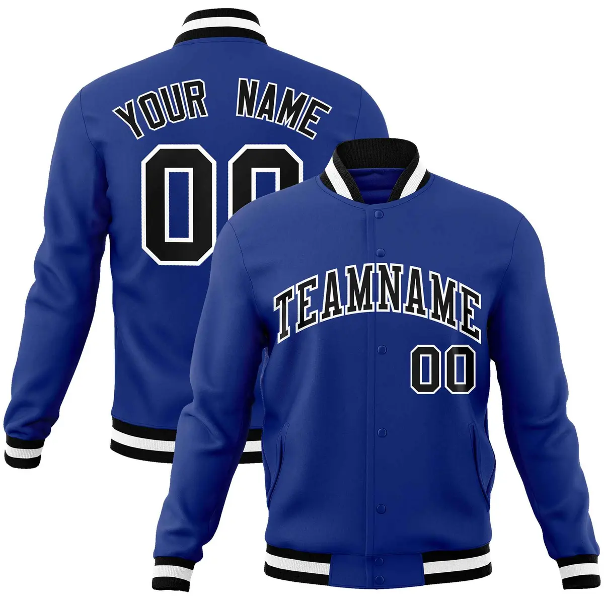 Royal Black-White Classic Varsity Full-Snap Letterman Jacket