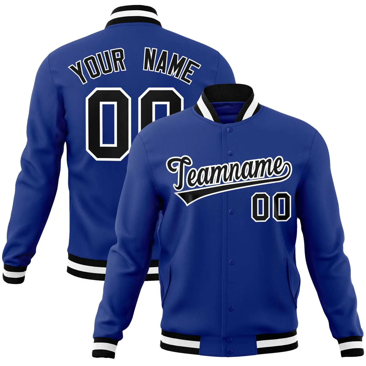 Royal Black-White Classic Varsity Full-Snap Letterman Jacket