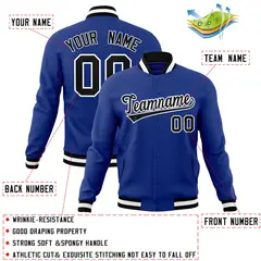 Royal Black-White Classic Varsity Full-Snap Letterman Jacket 4