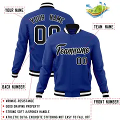 Royal Black-White Classic Varsity Full-Snap Letterman Jacket 4