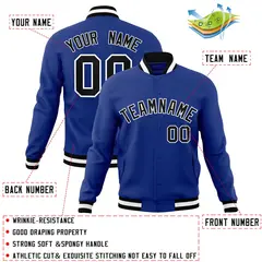 Royal Black-White Classic Varsity Full-Snap Letterman Jacket 4