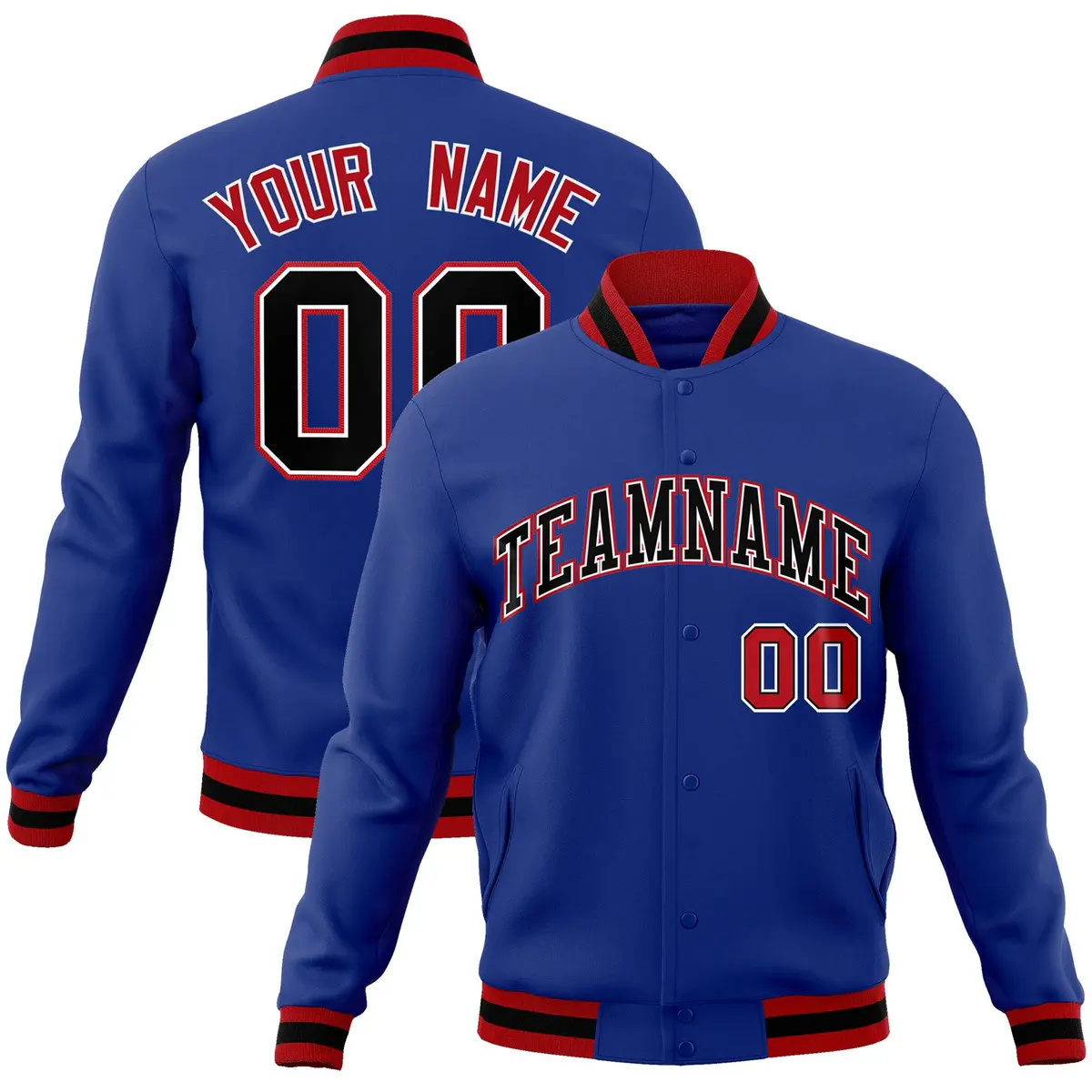 Royal Black-White Classic Varsity Full-Snap Letterman Jacket