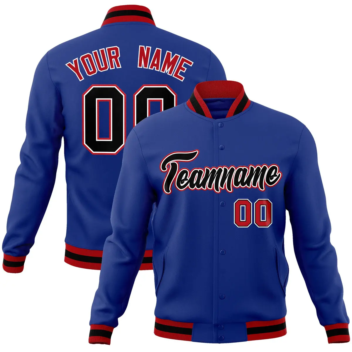 Royal Black-White Classic Varsity Full-Snap Letterman Jacket