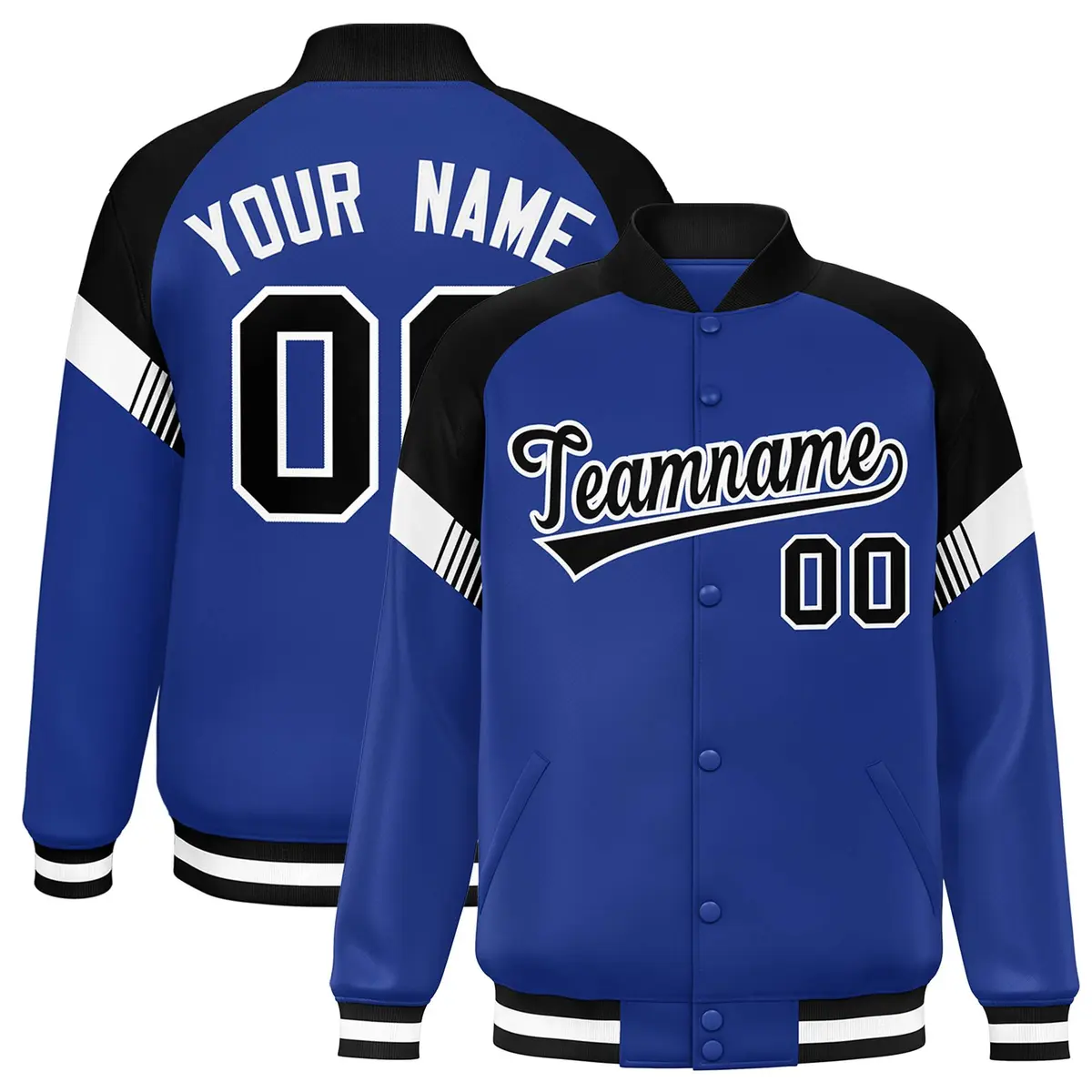 Royal Black-White Color Block Varsity Letterman Jacket