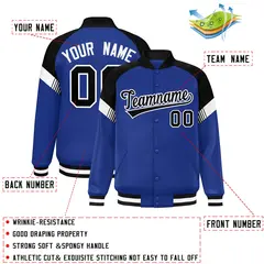 Royal Black-White Color Block Varsity Letterman Jacket 2