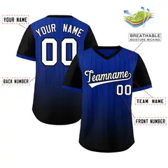 Royal Black-White Gradient Pinstripe Baseball Jersey 2