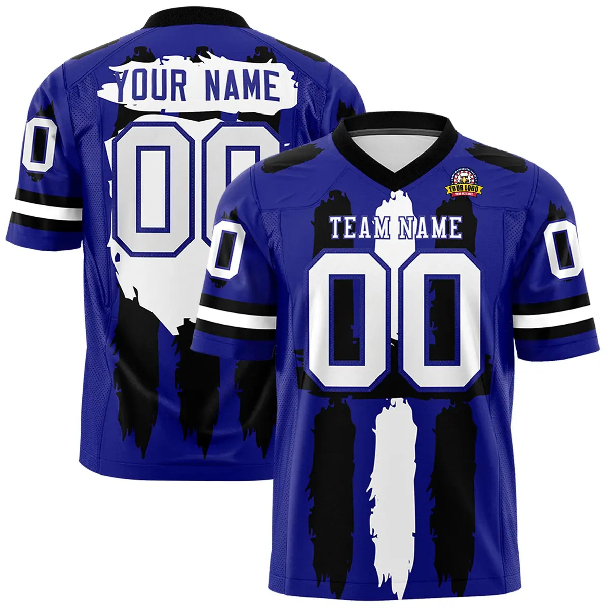 Royal Black White Graffiti Pattern Flag Football Jersey