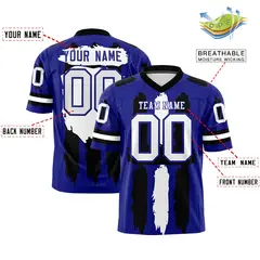 Royal Black White Graffiti Pattern Flag Football Jersey 2