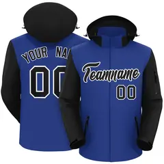Royal Black-White Raglan Sleeves Waterproof Jacket