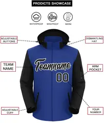 Royal Black-White Raglan Sleeves Waterproof Jacket 2