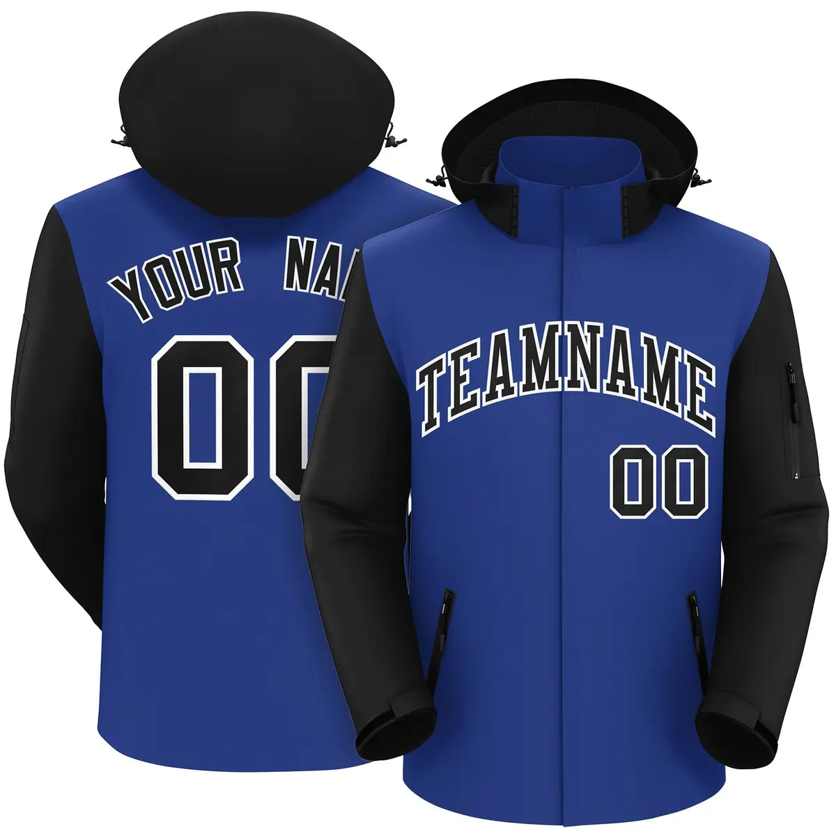 Royal Black-White Raglan Sleeves Waterproof Jacket