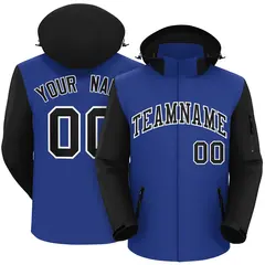 Royal Black-White Raglan Sleeves Waterproof Jacket