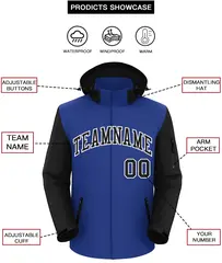 Royal Black-White Raglan Sleeves Waterproof Jacket 2
