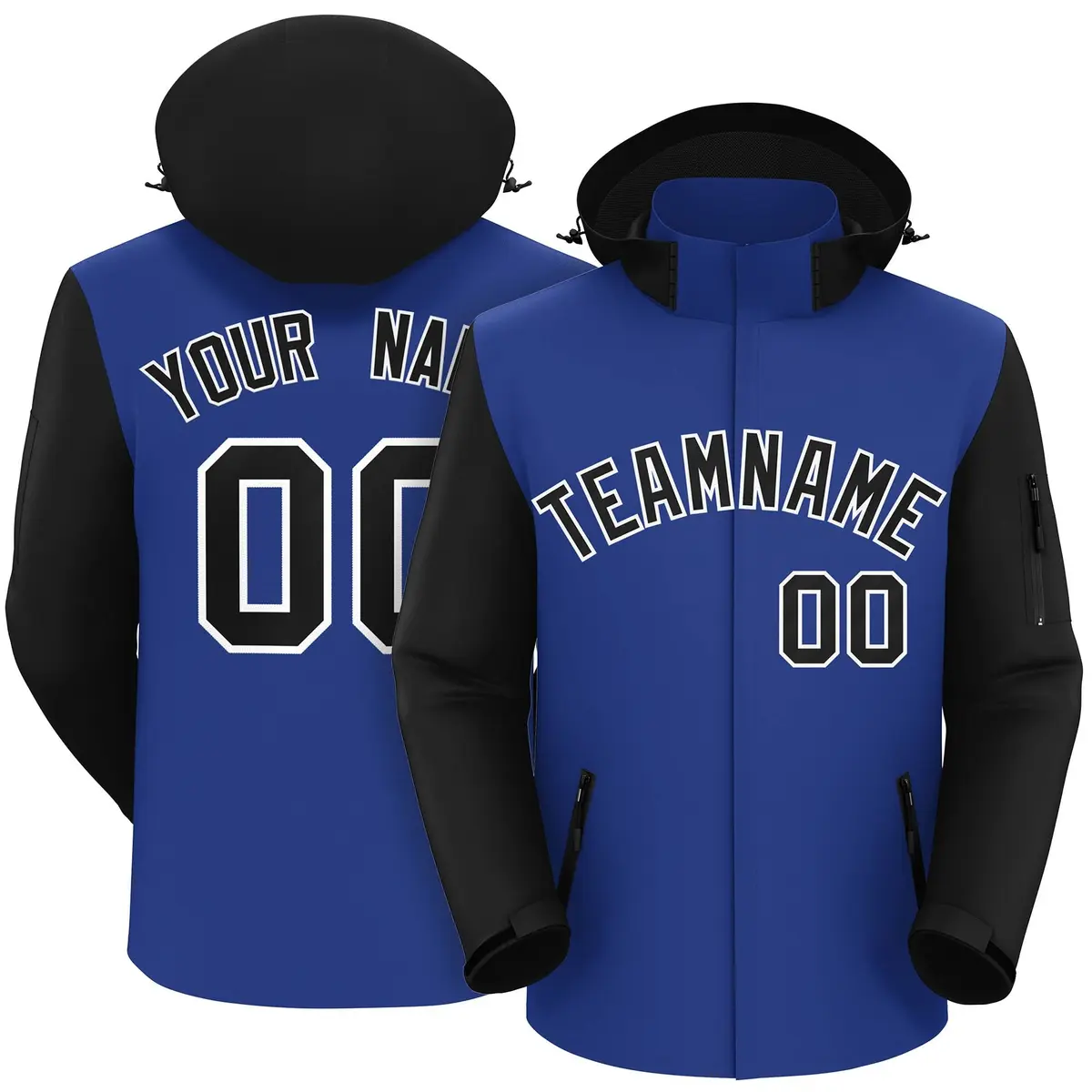 Royal Black-White Raglan Sleeves Waterproof Jacket