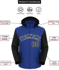 Royal Black-White Raglan Sleeves Waterproof Jacket 2