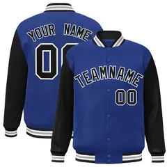 Royal Black-White Raglan Varsity Full-Snap Letterman Jacket 1