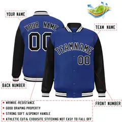 Royal Black-White Raglan Varsity Full-Snap Letterman Jacket 2