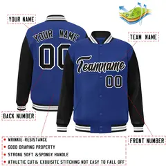 Royal Black-White Raglan Varsity Full-Snap Letterman Jacket 2