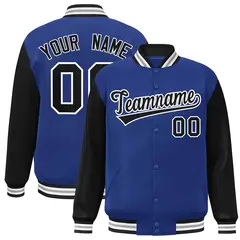 Royal Black-White Raglan Varsity Full-Snap Letterman Jacket 1